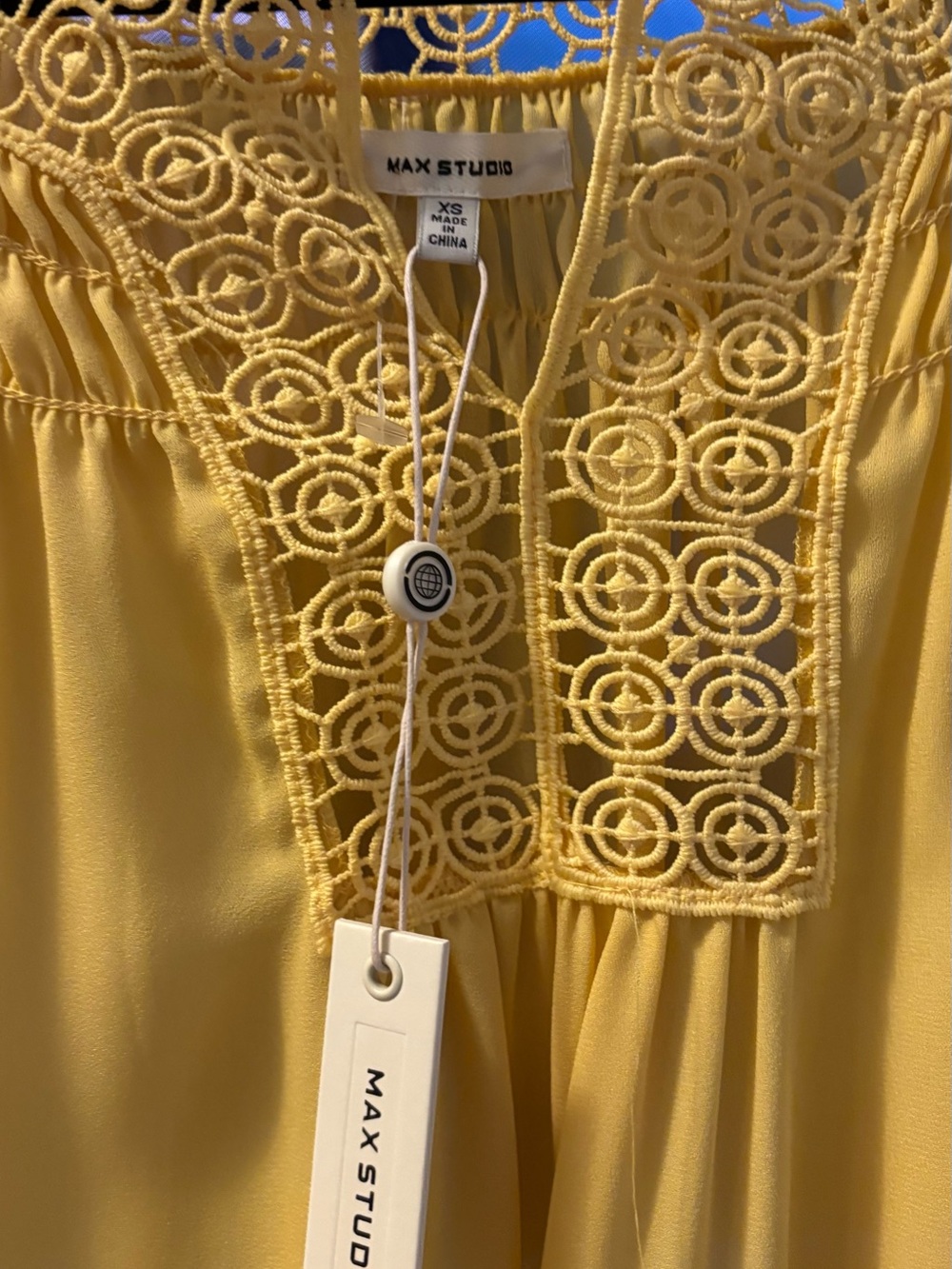 Max Studio Yellow Crochet Yoke Blouse